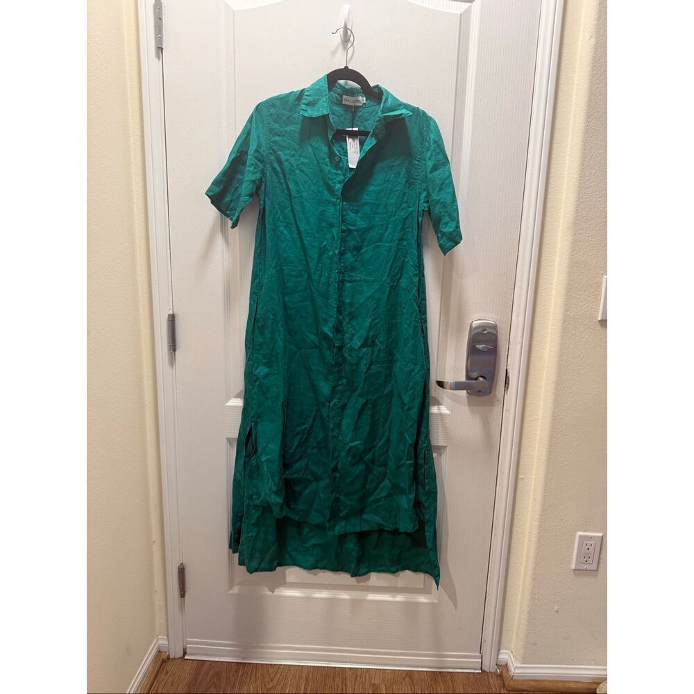 Sea Lustre Tula Midi Dress Green Linen Summer Resort Boho Vacation Size S/XS NWT - Picture 4 of 6